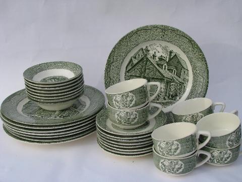 photo of Old Curiosity Shop pattern china, vintage Royal transferware dishes set for 8 #1