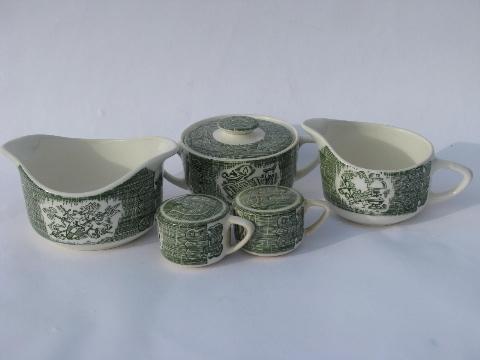 photo of Old Curiosity Shop pattern china, vintage Royal transferware, serving pieces lot #1