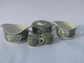 catalog photo of Old Curiosity Shop pattern china, vintage Royal transferware, serving pieces lot