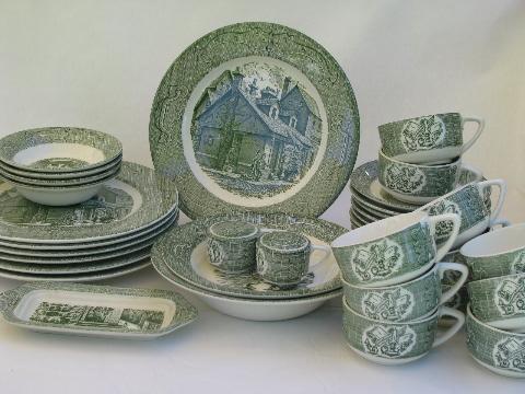 photo of Old Curiosity Shop pattern china, vintage transferware dishes lot #1