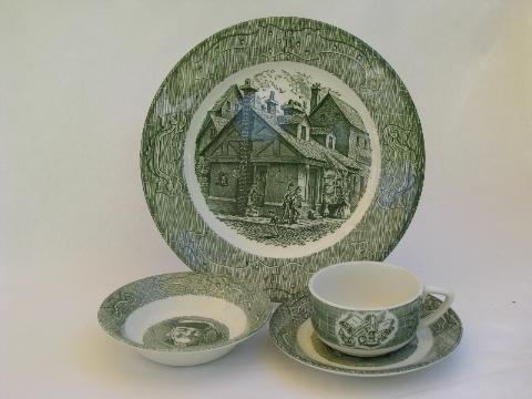 photo of Old Curiosity Shop pattern china, vintage transferware dishes lot #2