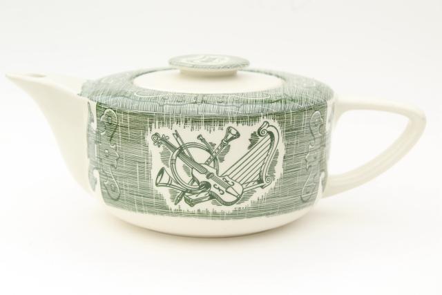 photo of Old Curiosity Shop teapot, vintage USA Royal china tea pot green & white #2