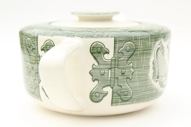 photo of Old Curiosity Shop teapot, vintage USA Royal china tea pot green & white #3