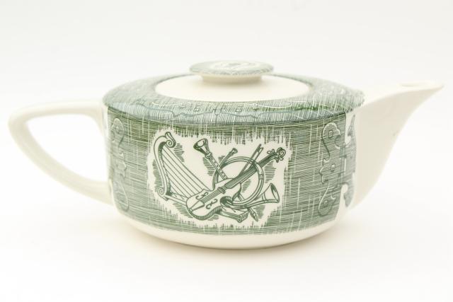 photo of Old Curiosity Shop teapot, vintage USA Royal china tea pot green & white #4