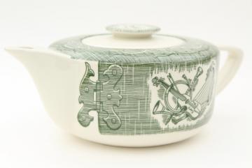 catalog photo of Old Curiosity Shop teapot, vintage USA Royal china tea pot green & white
