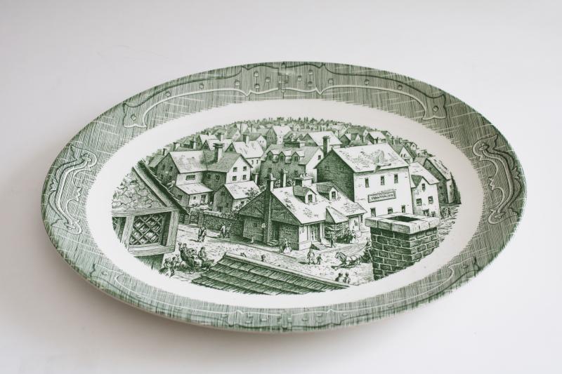 photo of Old Curiosity Shop vintage Royal china transferware platter, green print #1