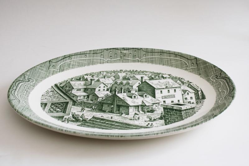 photo of Old Curiosity Shop vintage Royal china transferware platter, green print #5