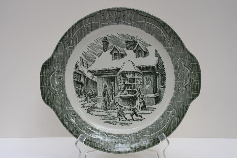 photo of Old Curiosity Shop vintage green transferware Royal china cake plate or serving tray #1