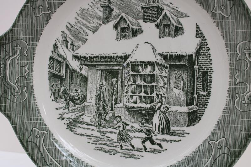 photo of Old Curiosity Shop vintage green transferware Royal china cake plate or serving tray #2