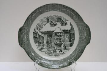 catalog photo of Old Curiosity Shop vintage green transferware Royal china cake plate or serving tray