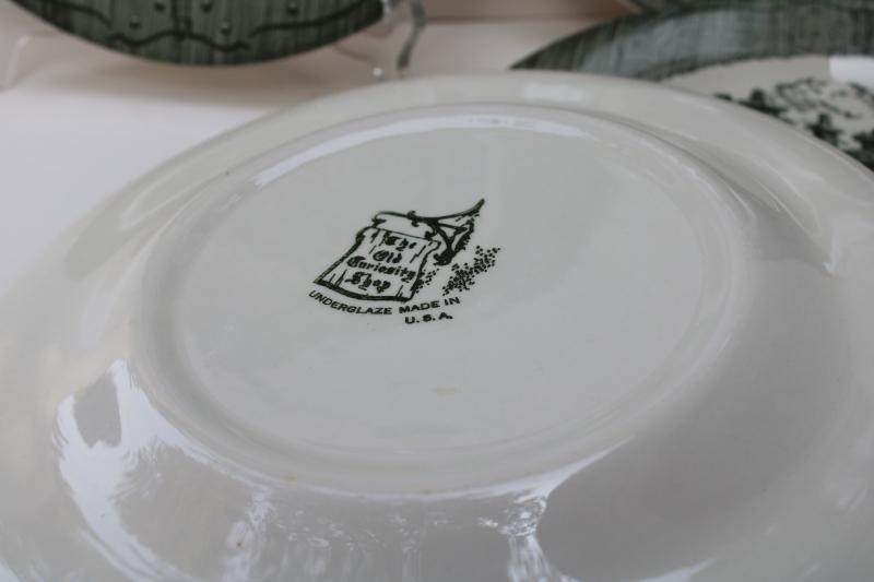 photo of Old Curiosity Shop vintage green transferware Royal china dinner plates set #4
