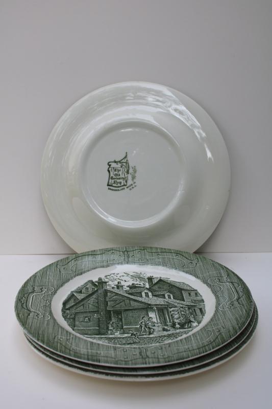 photo of Old Curiosity Shop vintage green transferware Royal china dinner plates set #6