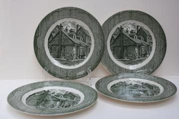 catalog photo of Old Curiosity Shop vintage green transferware Royal china dinner plates set