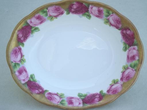 photo of Old English Rose Royal Albert bone china oval serving bowl w/ heavy gold  #1