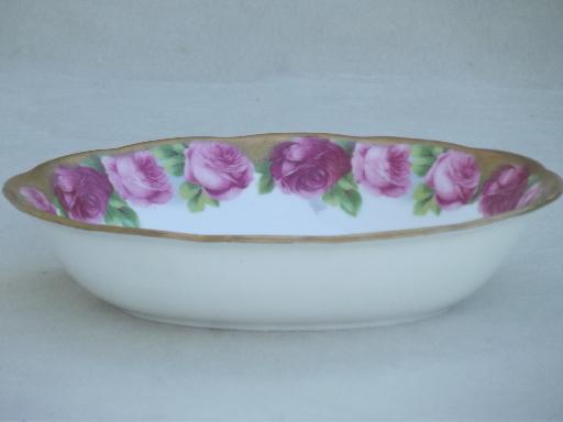 photo of Old English Rose Royal Albert bone china oval serving bowl w/ heavy gold  #2