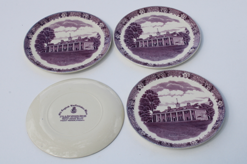 photo of Old English Staffordshire mulberry purple transfer ware china, Mount Vernon scene vintage plates #1