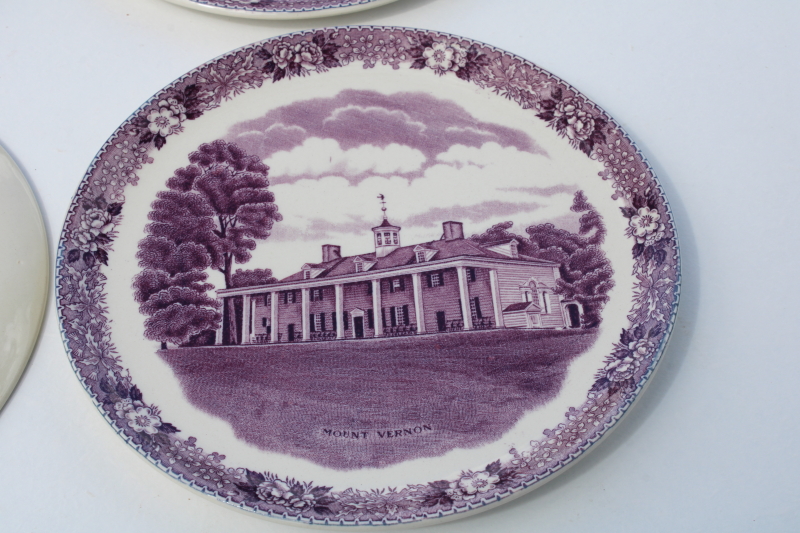 photo of Old English Staffordshire mulberry purple transfer ware china, Mount Vernon scene vintage plates #3