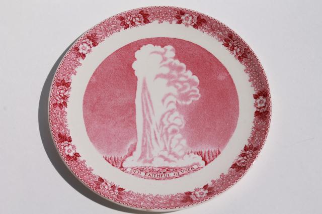 photo of Old Faithful Yellowstone geyser souvenir vintage transferware china plate #1