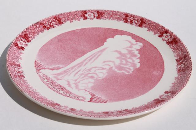 photo of Old Faithful Yellowstone geyser souvenir vintage transferware china plate #2