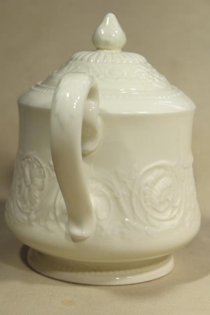 photo of Old Patrician Wedgwood creamware embossed ivory china tea pot, mid-century vintage #5