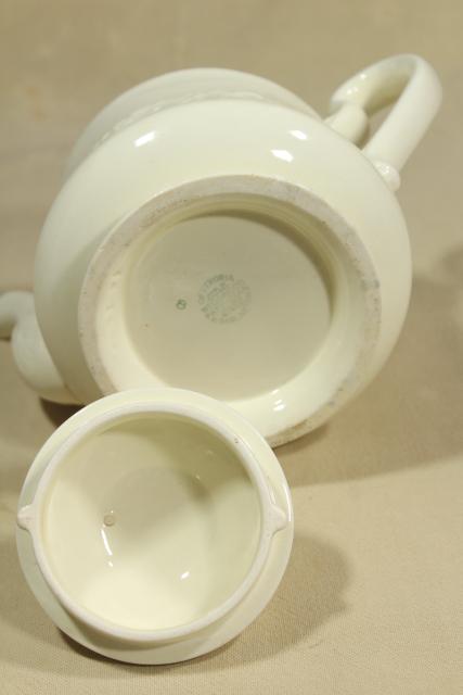 photo of Old Patrician Wedgwood creamware embossed ivory china tea pot, mid-century vintage #10