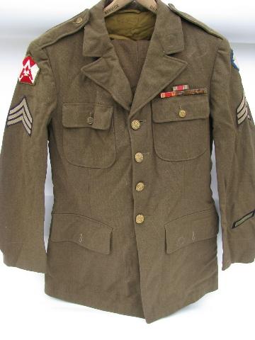 photo of Old WWII US 15th Army (ETO) NCO dress uniform with ribbons, patches #1