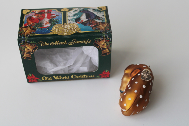 photo of Old World Christmas hand blown glass ornament baby fawn deer, Mercks OWC box #2