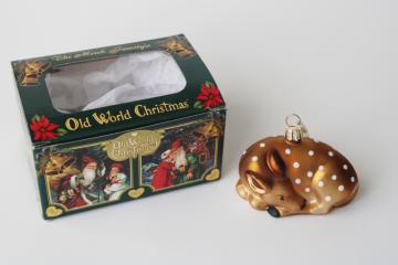 photo of Old World Christmas hand blown glass ornament baby fawn deer, Mercks OWC box
