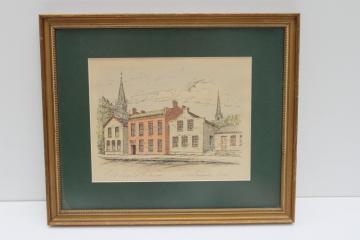 catalog photo of Old World Houses street scene Watertown Wisconsin, pencil signed framed print 