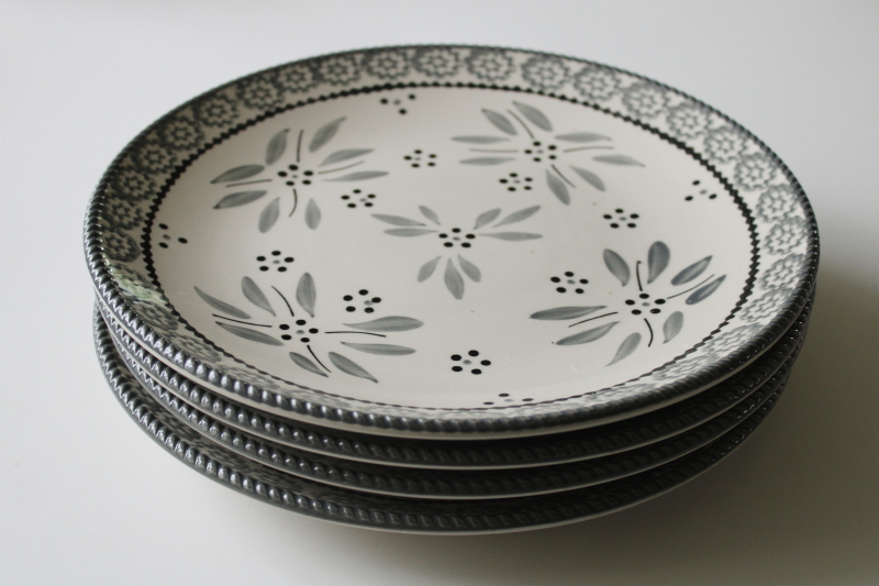 photo of Old World gray Temp Tations grey pattern stoneware dinner plates, never used set of 4 #1