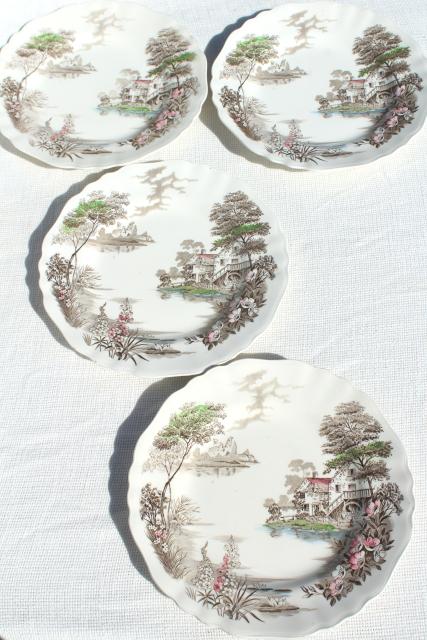 photo of Olde Avon Dale transferware china, vintage J & G Meakin English Staffordshire dinner plates #1