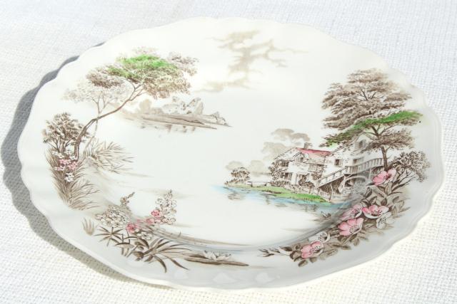 photo of Olde Avon Dale transferware china, vintage J & G Meakin English Staffordshire dinner plates #3