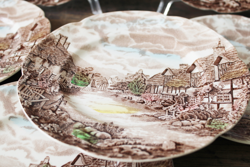 photo of Olde English Countryside Johnson Bros salad plates, multicolored transferware china #2