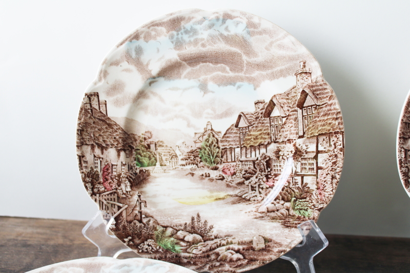 photo of Olde English Countryside Johnson Bros salad plates, multicolored transferware china #3