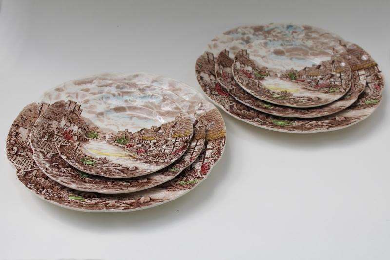 photo of Olde English Countryside vintage Johnson Bros china plates, multicolored transferware #1