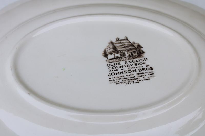 photo of Olde English Countryside vintage Johnson Bros china platter w/ village of thatched cottages #3