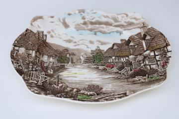 Olde English Countryside vintage Johnson Bros china platter w/ village of thatched cottages