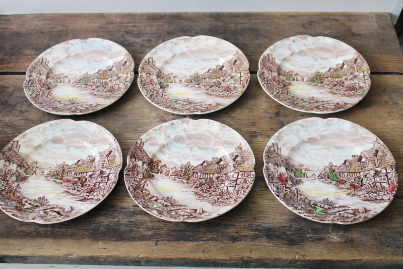 photo of Olde English Countryside vintage Johnson Bros plates, multicolored transferware china #1