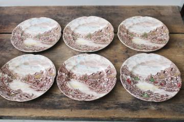 Olde English Countryside vintage Johnson Bros plates, multicolored transferware china