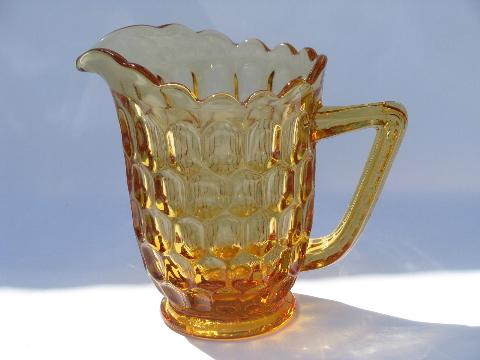 photo of Olde Virginia Fenton thumbprint pattern, amber glass miniature pitcher creamer #1