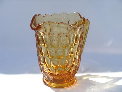 photo of Olde Virginia Fenton thumbprint pattern, amber glass miniature pitcher creamer #2