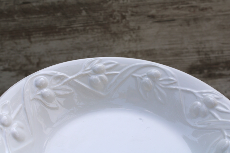 photo of Olive Harvest I Patrizi Italy ceramic pasta bowls Williams Sonoma all white embossed olives border  #2