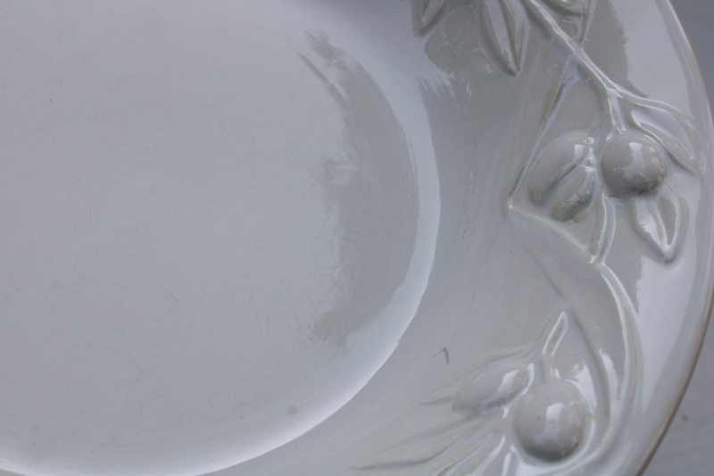 photo of Olive Harvest I Patrizi Italy ceramic pasta bowls Williams Sonoma all white embossed olives border  #5