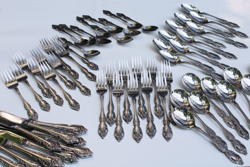 photo of Oneida Brahms stainless flatware set, service for 10, 60 pieces forks & knives round bowl, soup, teaspoons  #1