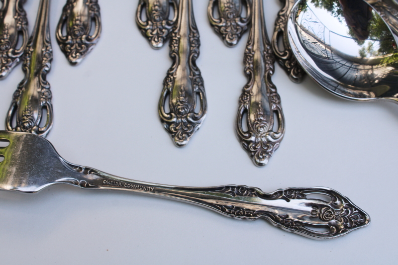 photo of Oneida Brahms stainless flatware set, service for 10, 60 pieces forks & knives round bowl, soup, teaspoons #7