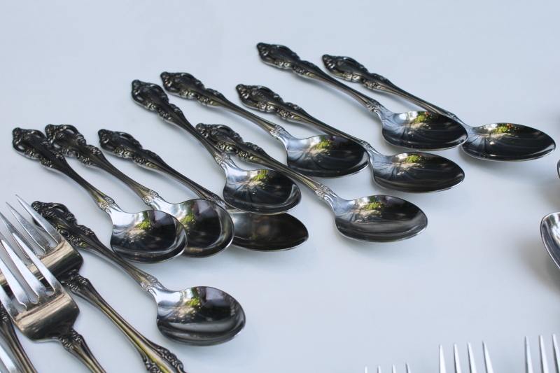 photo of Oneida Brahms stainless flatware set, service for 10, 60 pieces forks & knives round bowl, soup, teaspoons #9