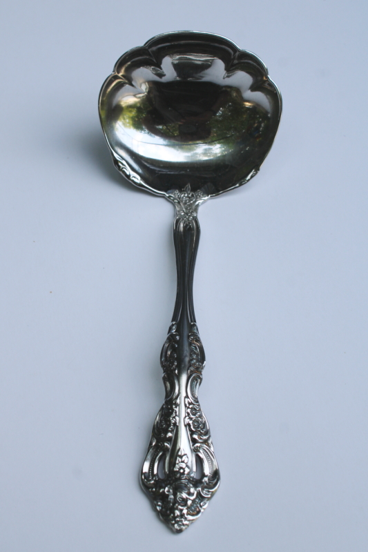 photo of Oneida Brahms stainless sauce or gravy ladle, ornate pierced handle vintage flatware  #1