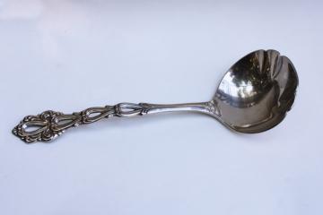 catalog photo of Oneida Chandelier pattern stainless gravy ladle, 1980s vintage 
