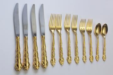 catalog photo of Oneida Community Beethoven gold electroplate flatware, estate lot 12 pieces