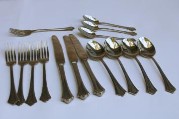 catalog photo of Oneida Deluxe stainless flatware Anticipation pattern lot 15 pcs, dinner forks, spoons etc 